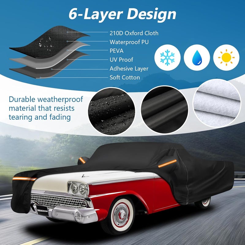 BIGACOVER Car Cover for Ford Ranchero 1957-1959 1968-1979, Waterproof 210D Oxford Cloth and Cotton Cover Outdoor Full Car Covers with Zipper Windproof Heavy Duty All Weather Protectio - Image 2